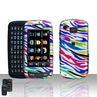 Rainbow Zebra Cover Case Snap on Protector + LCD Screen Cover for Samsung Impression A877
