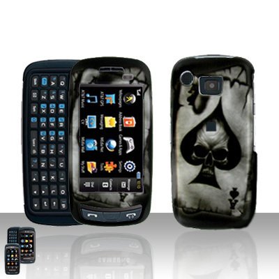 Skull Spade Cover Case Rubberized Snap on Protector + Car Charger for Samsung Impression A877