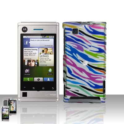 Rainbow Zebra Case Cover Snap on Protector + Car Charger for Motorola Devour A555