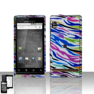 Rainbow Zebra Cover Case Snap on Protector + Car Charger for Motorola Droid A855