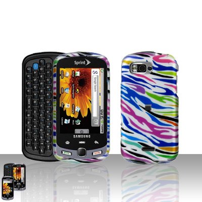 Rainbow Zebra Cover Case Snap on Protector + Car Charger for Samsung Moment M900