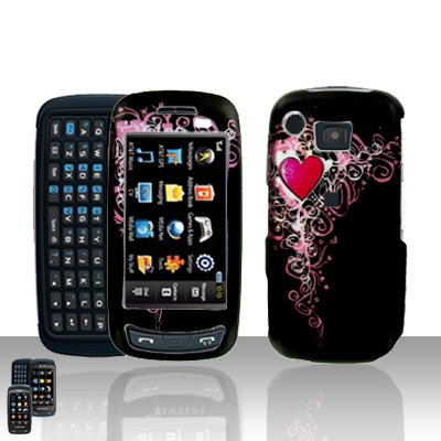 Hearts Cover Case Rubberized Snap on Protector + LCD Screen Cover for Samsung Impression A877