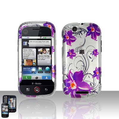 Purple Flowers Cover Case Snap on Protector for Motorola Cliq MB200