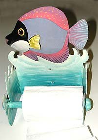 BLACK & PURPLE TROPICAL FISH METAL ART TOILET PAPER HOLDER