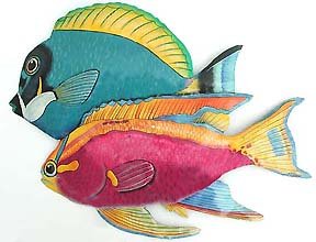 BLUE SURGEONFISH & LONGFIN ANTHIAS METAL WALL ART
