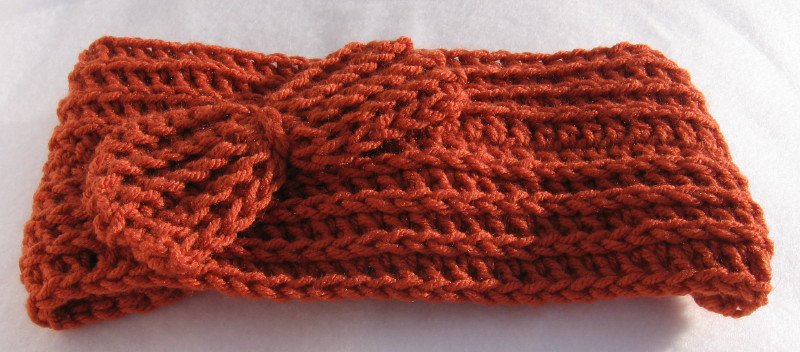Headband Crochet Burnt Orange RidgeAround Bow Ear Warmer Head Wrap A5
