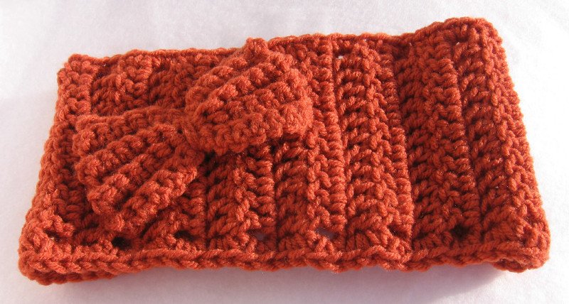 Headband Crochet Burnt Orange UPDown Bow Ear Warmer Head Wrap B5