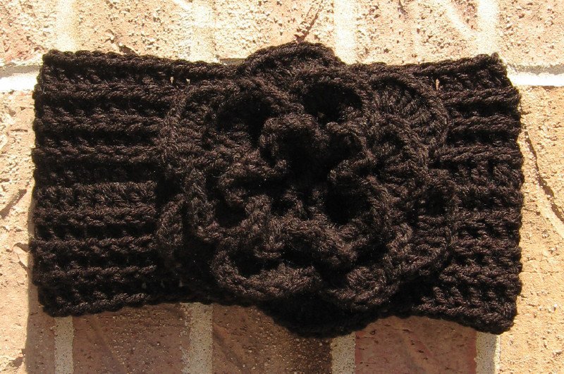 Headband Crochet Black RidgeAround Flower Ear Warmer Head Wrap A6