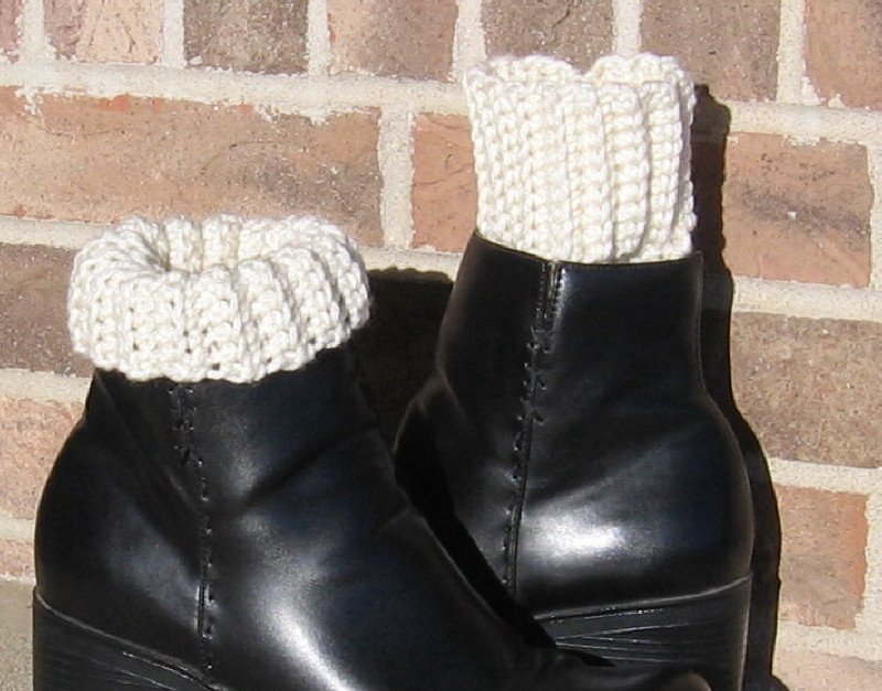 Crochet Boot Cuffs Ivory Handmade Waffle CA2