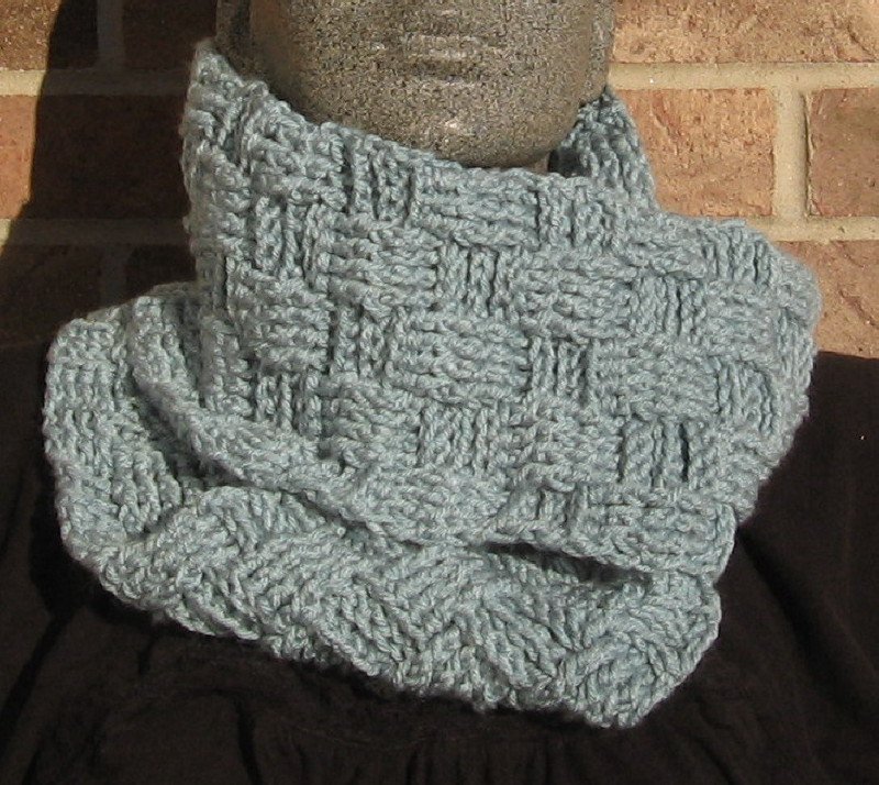 Crochet Infinity Scarf Cowl Sea Blue Handmade Basketweave SD1