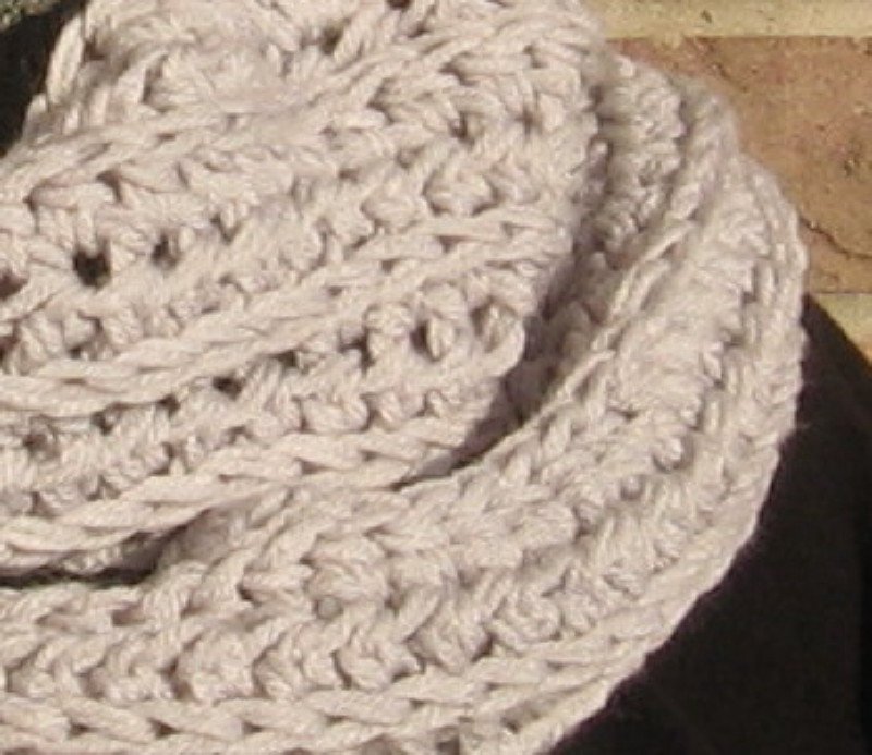 Crochet Infinity Scarf Cowl Light Grey Handmade Double Strand SF1