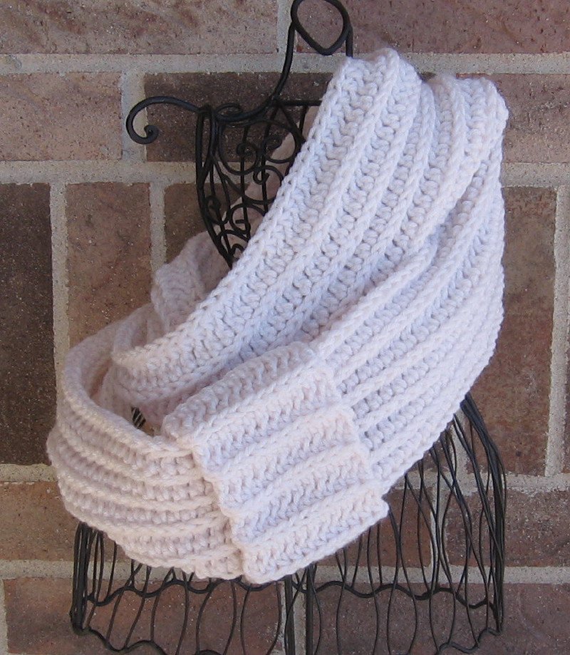 Crochet Infinity Scarf Cowl Antique White Handmade Camel SH1