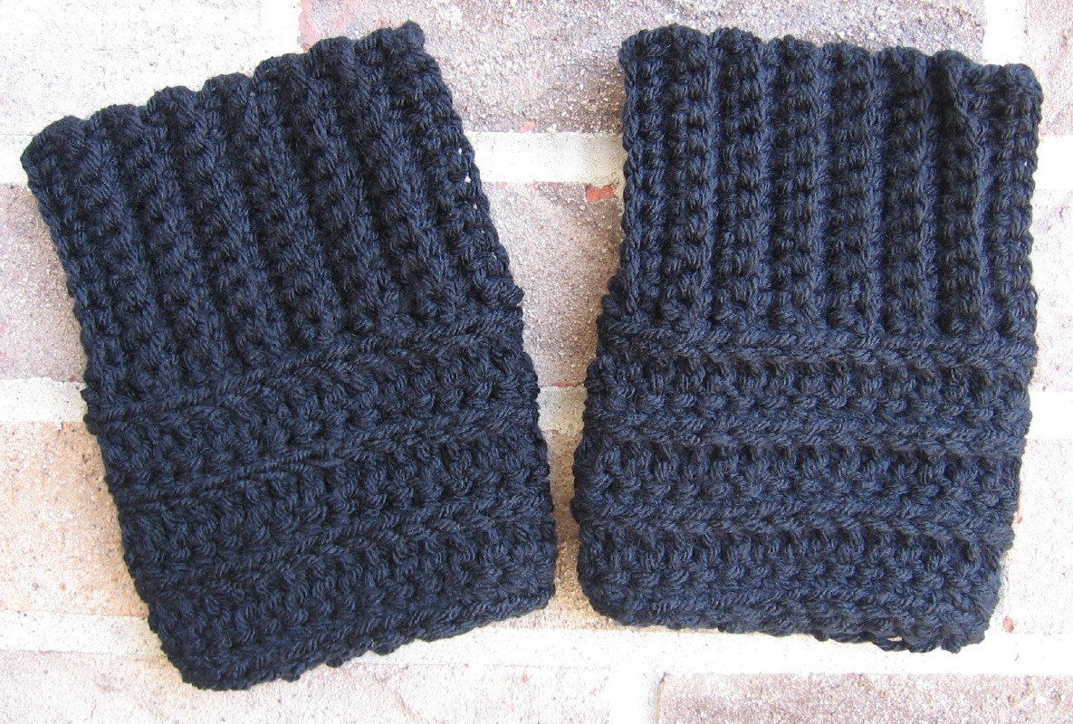 Crochet Boot Cuffs Black Camel Handmade CER4