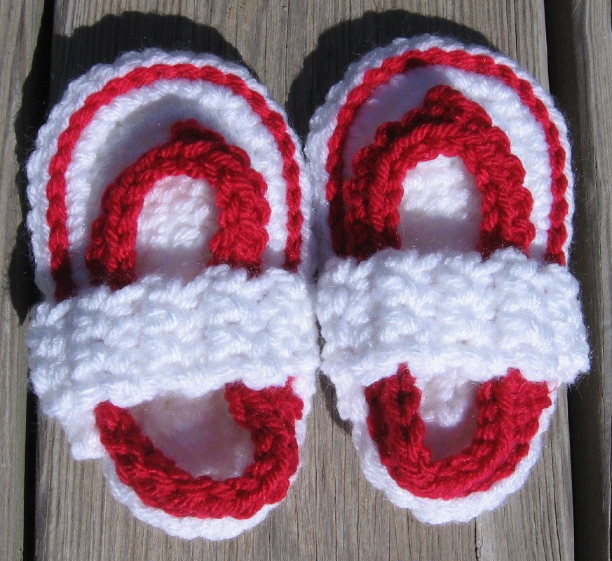 Baby Sandals Flip Flops Strap Crochet White Red 4 1/2 inch FFWR