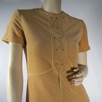 1970's Velour Mini Dress with Chain Laced Faux Corset! XS