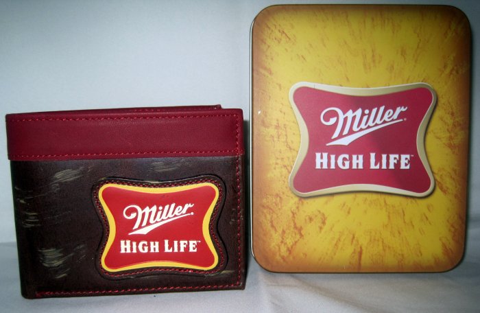 Miller High Life Beer Genuine Leather Bifold Wallet with Tin