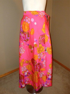 VTG Two Potato Laguna Beach NWT Wraparound Neon Flowers Long Skirt L