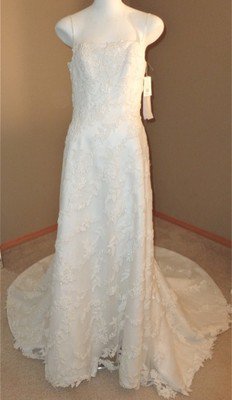 NWT Monique Luo David's Bridal Cathedral Train Wedding Dress Sparkly Mesh Lace