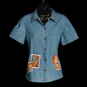 Vintage Postcard Theme Travel Shirt (India, Egypt, Malaysia, Macau) Size Small (S)