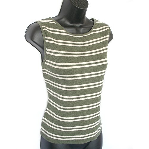 Chico's Olive Green/Cream Striped Sleeveless Sweater/Shell/Tank Size 1 (S/M Small/Medium 8/10)