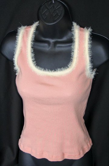 Celle Salmon Pink Eyelash Trim Ribbed Tank Top Size Small (S)