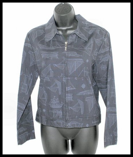 Izod Navy Blue Sailing Boat Nautical Theme Jacket Women's Size Small (S)