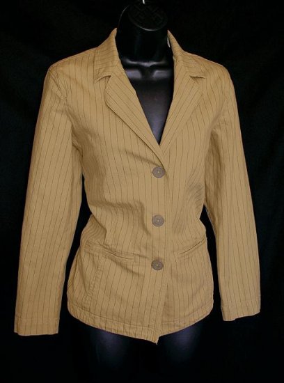 Chico's Tan Pinstripe Cotton Blazer/Jacket Size 0 (Small S 4/6)