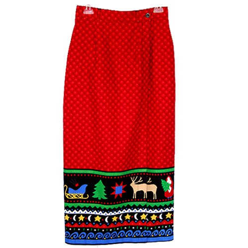 Primitive Print Christmas Holiday Long Wrap Skirt Size 8