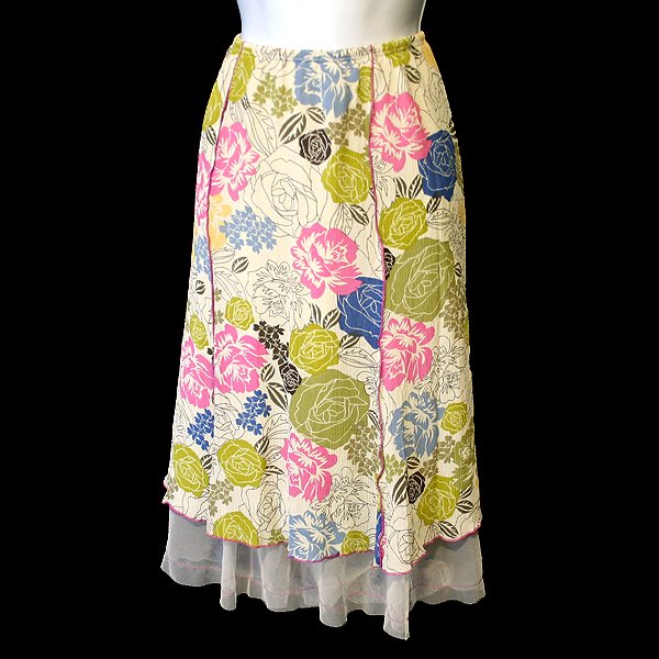 J Jill Flirty Floral PeekABoo Tulle Hem Skirt Women's Petite Size Small (PS)