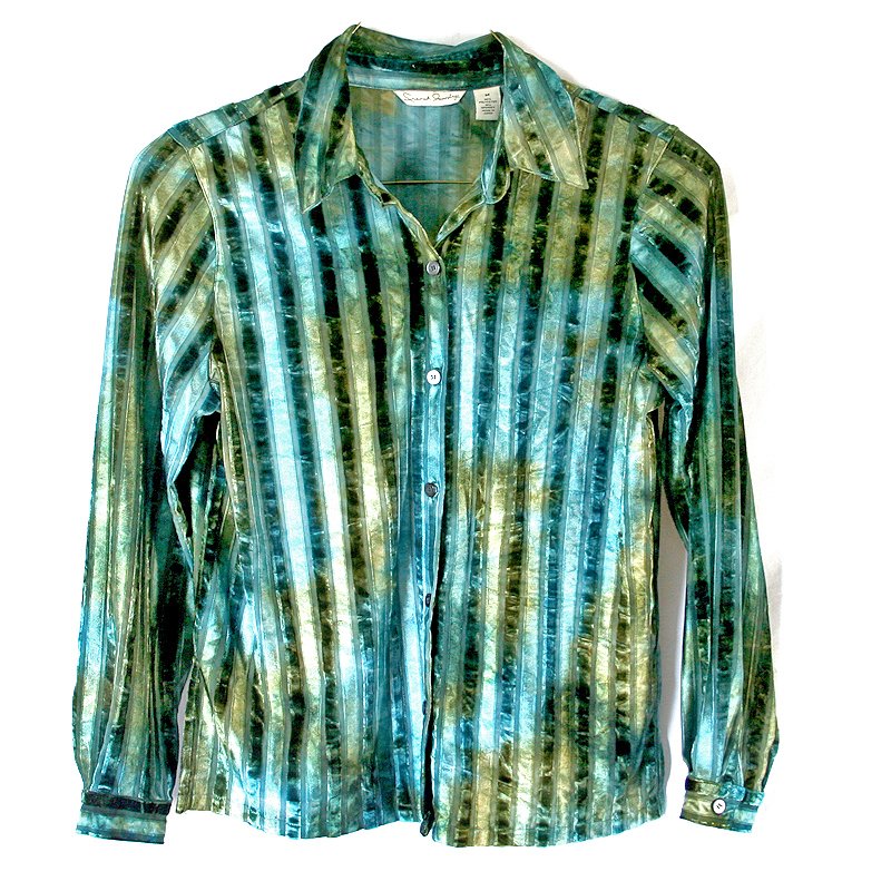 French Laundry Jewel Tone Crushed Velvet Striped Blouse Women's Size Medium (M)