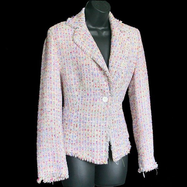 Anne Carson Confetti Tweed Silk Blend Raw Edge Jacket/Blazer Women's Size Medium (M)