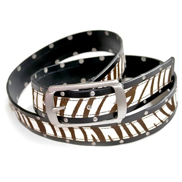 Zebra Stripe Pony Skin Leather Belt Women's Size XL