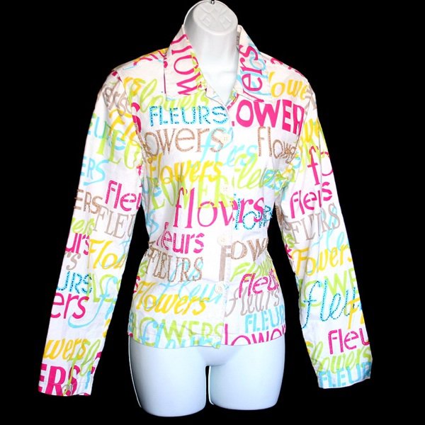 Flowers/Fleurs Beaded Colorful Cotton Jacket Women's Size Medium (M)