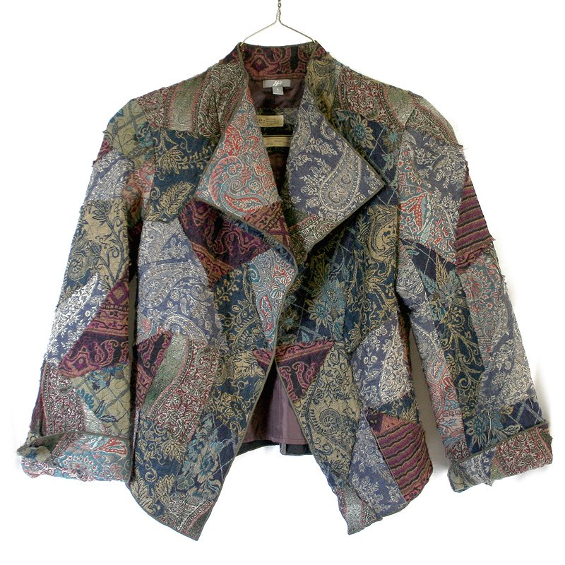 J Jill Re:Create Artsy Patchwork Fall Colors Open Jacket Women's Size Small (S)