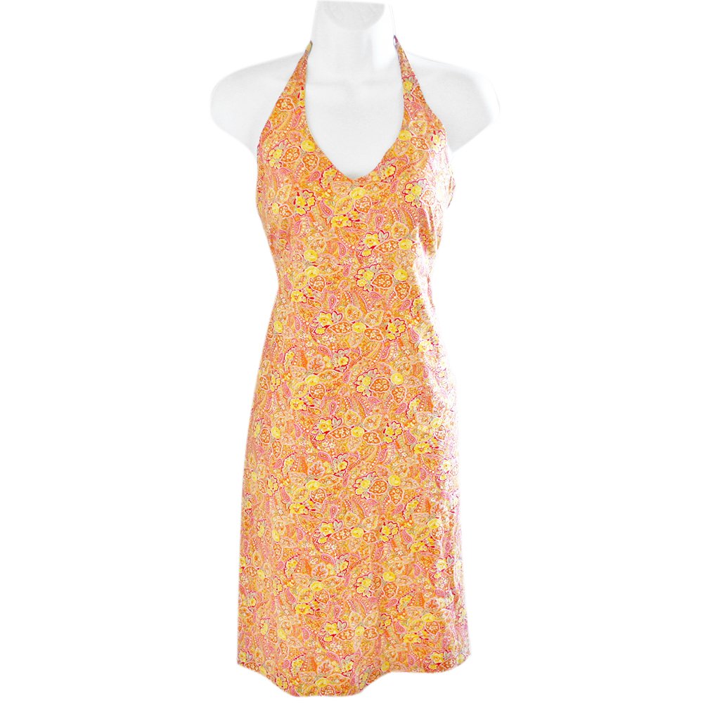 J McLaughlin Orange Floral Paisley Print Halter Cotton Sun Dress Sundress Women's Size 8 (Medium) M