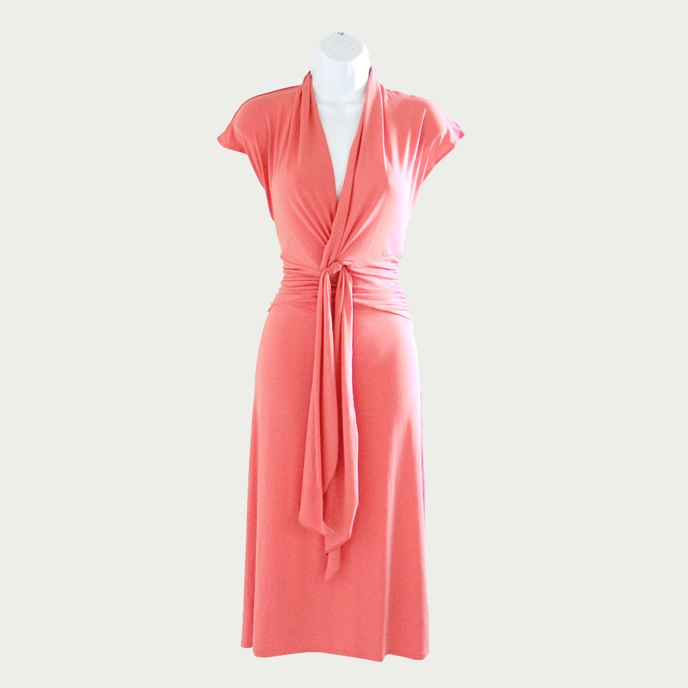 Max and Cleo Twist Neckline Tie Fabulous Fit & Drape Coral Dress Women's Size Medium (M)