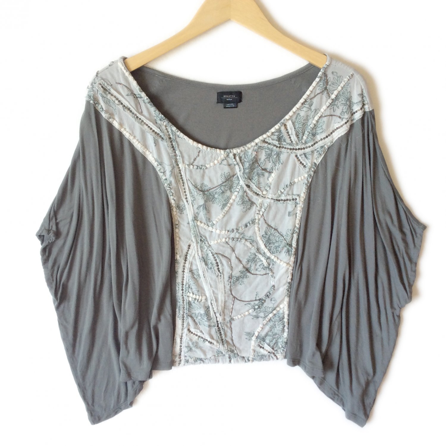 Anthropologie Deletta Gray Batwing Knit Top Shirt Boho Hippie Women's Size Medium (M) New