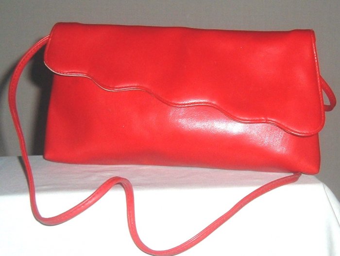 Vintage Red Scalloped Envelope Clutch Purse