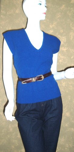 Vintage Cobalt Blue Angora Sweater Vest V-neck Top M ps
