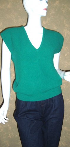 Vintage Kelly Green Angora Sweater Vest V-neck Top M ps