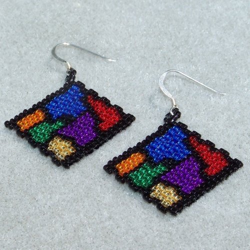 Stained Glass Earrings - 2 Drop Peyote Bead Pattern