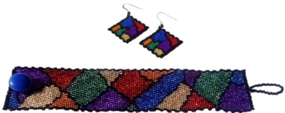 Stained Glass Bracelet and Earring Set - 2 drop peyote bead pattern