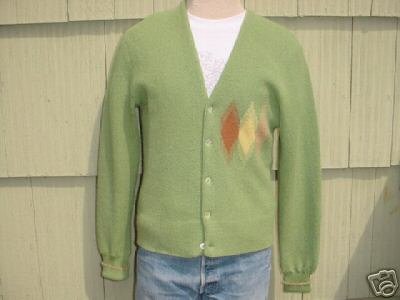 Vintage 50s Mens Alpaca Cardigan Argyle M green