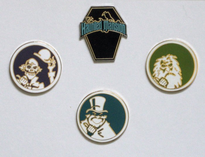 Disney Haunted Mansion Hitchiking Ghosts 4 Pin Set w/LE Coffin Pin