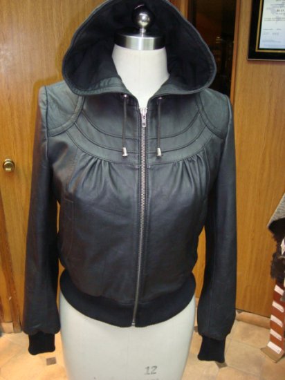 NWT Women's Hooded Leather Jacket Sheep Skin Nappa
