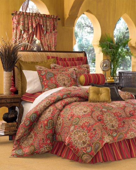 4PC Moroccan RED Dalyan Paisley CAL KING 15" Drop Comforter CSCK4650
