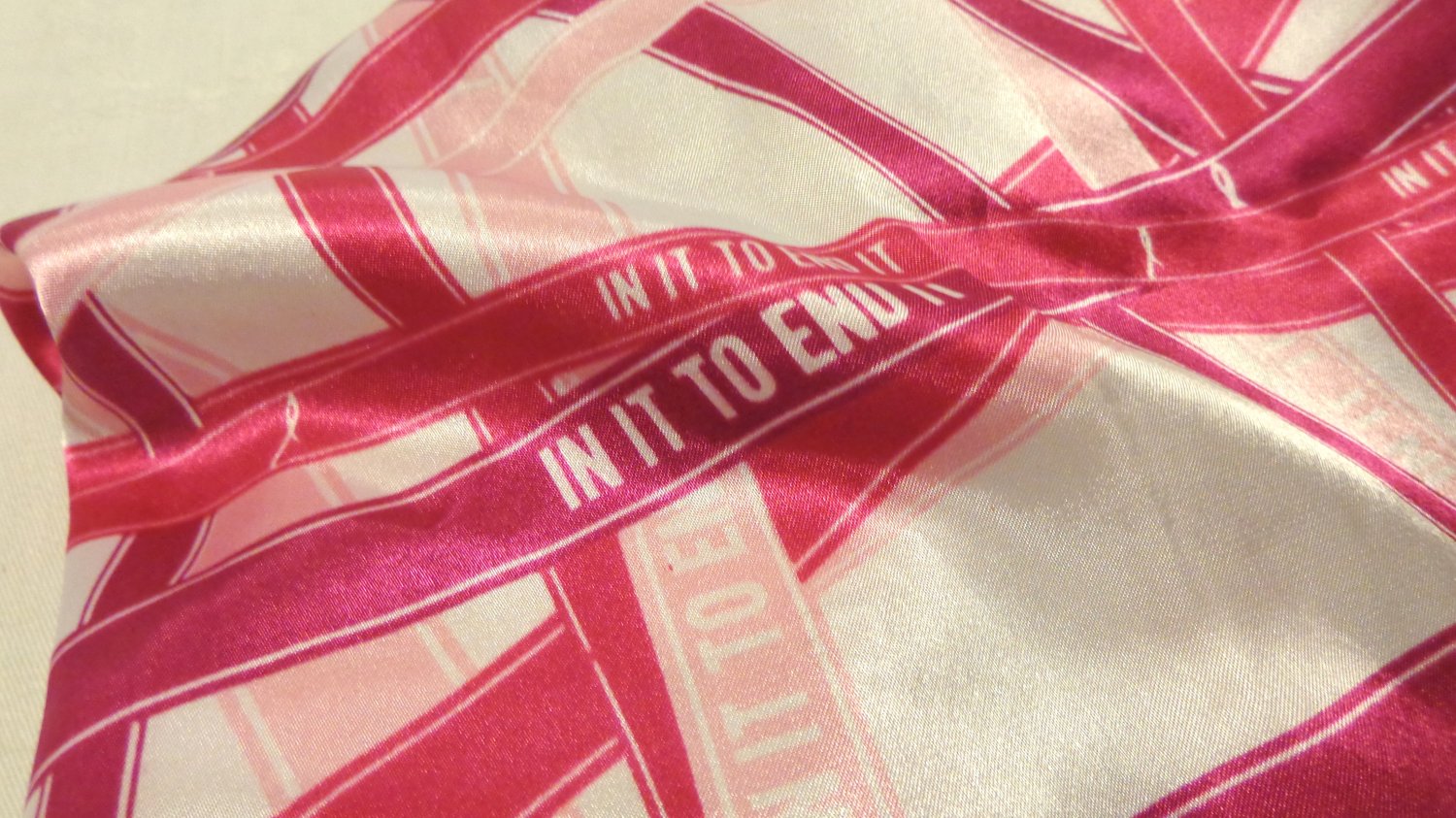 In It To End It cancer ribbon campaign scarf satin polyester 36 inches square ll3506