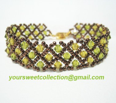 Swarovski Crystal Green Brown Bracelet Bangle FREE SHIPPING !!