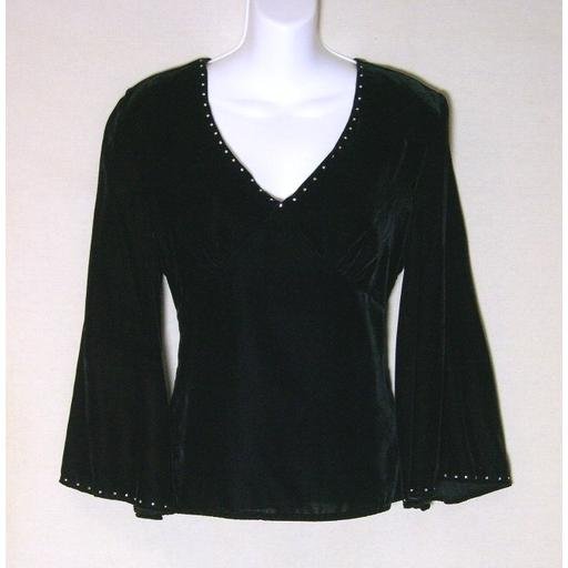 New CAROLE LITTLE Black Velvet / Rhinestone Top- Size M