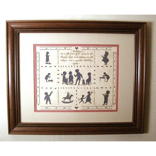 Cutout Paper Silhouette Art- Playing Children, Framed